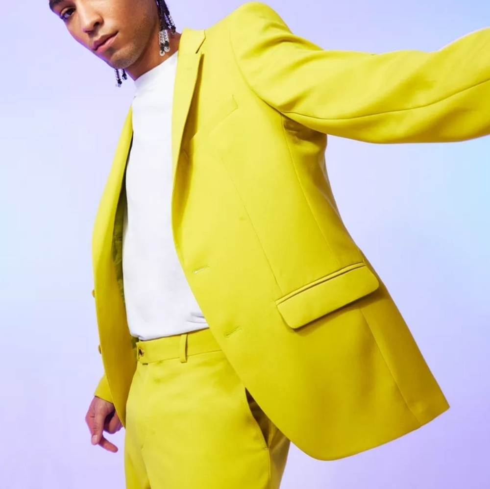 Boohoo Man Yellow Slim Single Breasted Blazer Size US 38